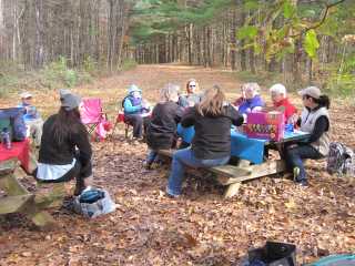 Autumn picnic in the woods.