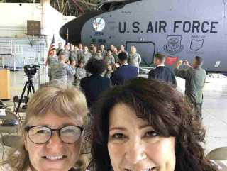 Selfie photo of two 99s with KC-135 tanker in background